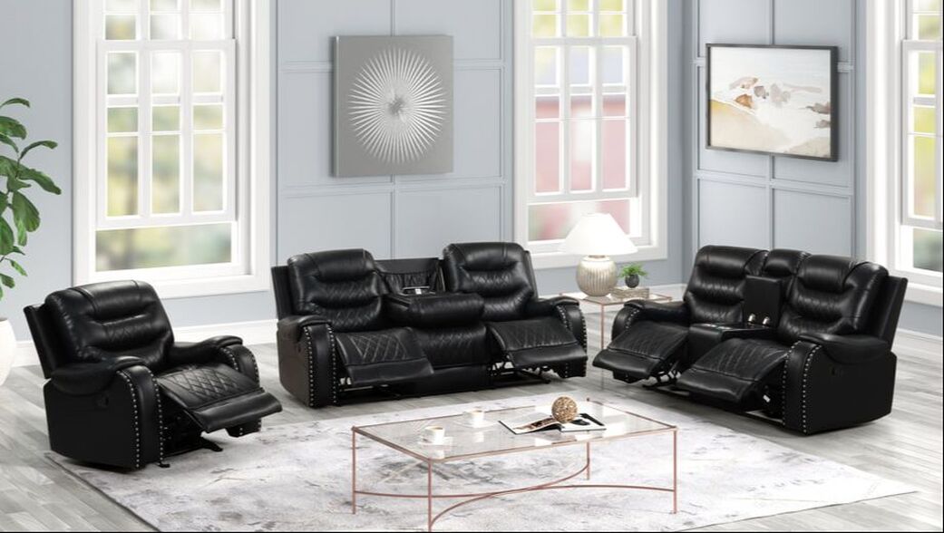 3pcs Ashley2001 Black Oversized Reclining Sofa Set