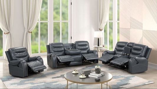 3pcs Ashley Blue Grey Leather Gel Reclining Sofa Set