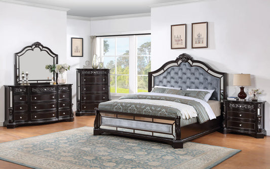 5pcs Dark Brown Solid Wood Bedroom Set