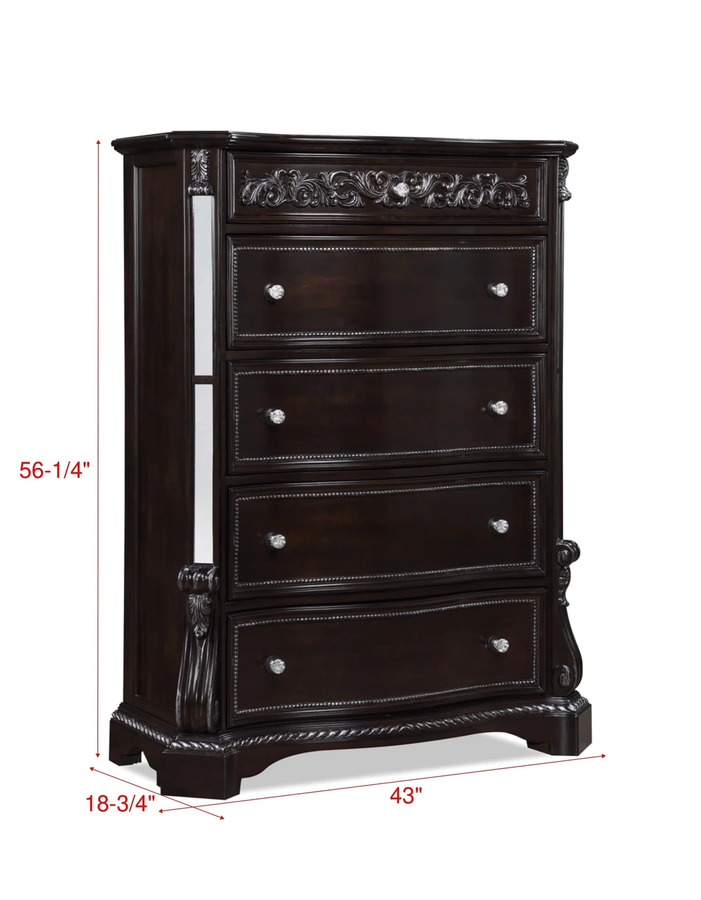 5pcs Dark Brown Solid Wood Bedroom Set