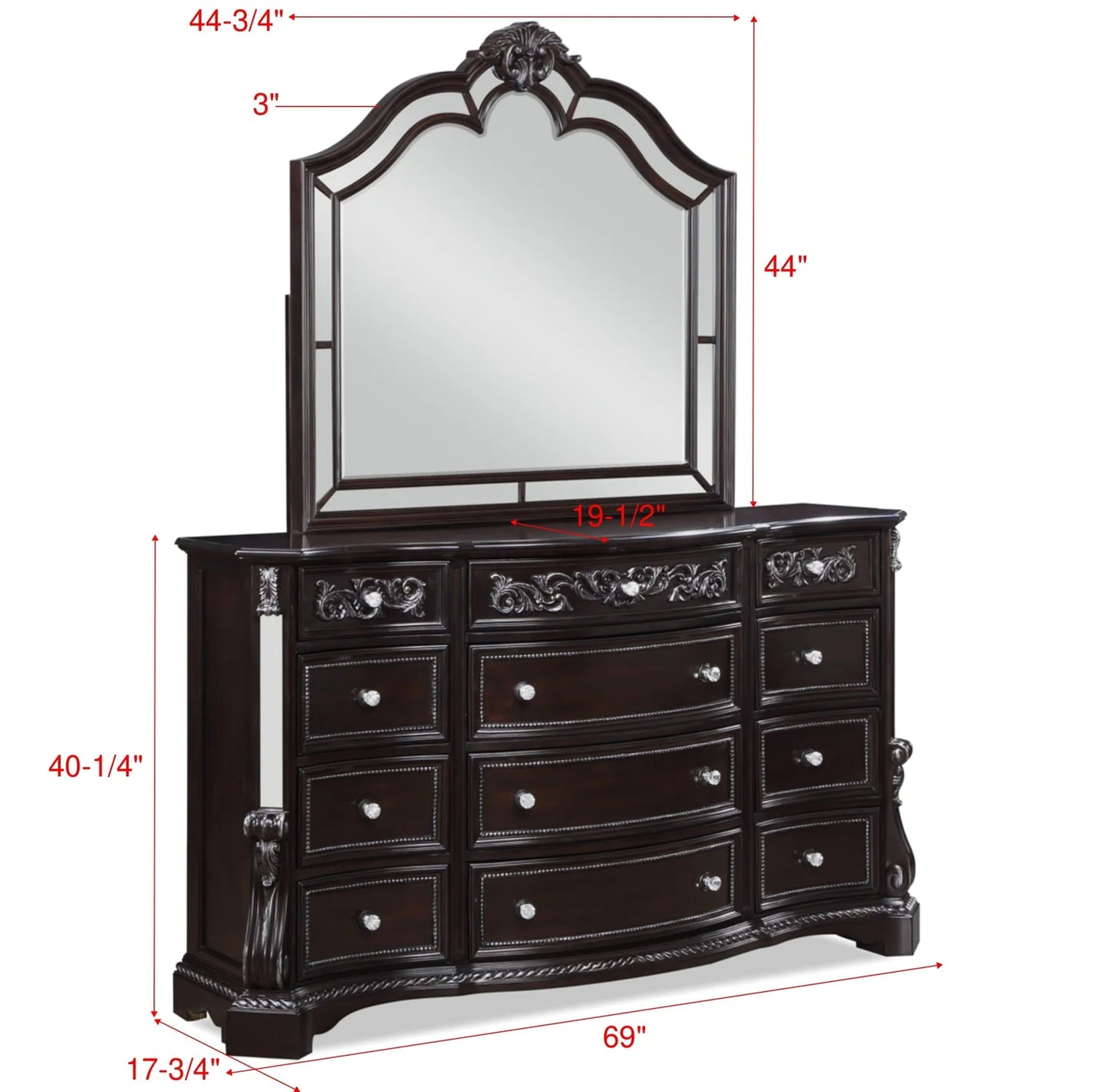 5pcs Dark Brown Solid Wood Bedroom Set