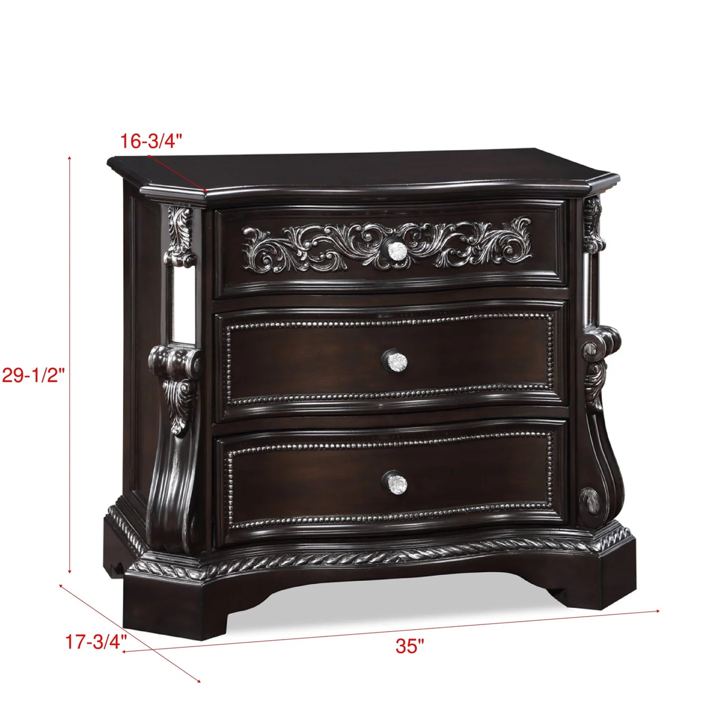 5pcs Dark Brown Solid Wood Bedroom Set