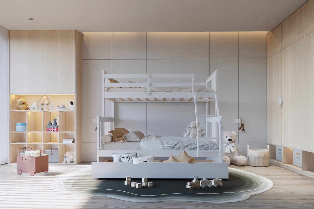 BB21 White Twin/Full Bunk Bed w/Twin Trundle