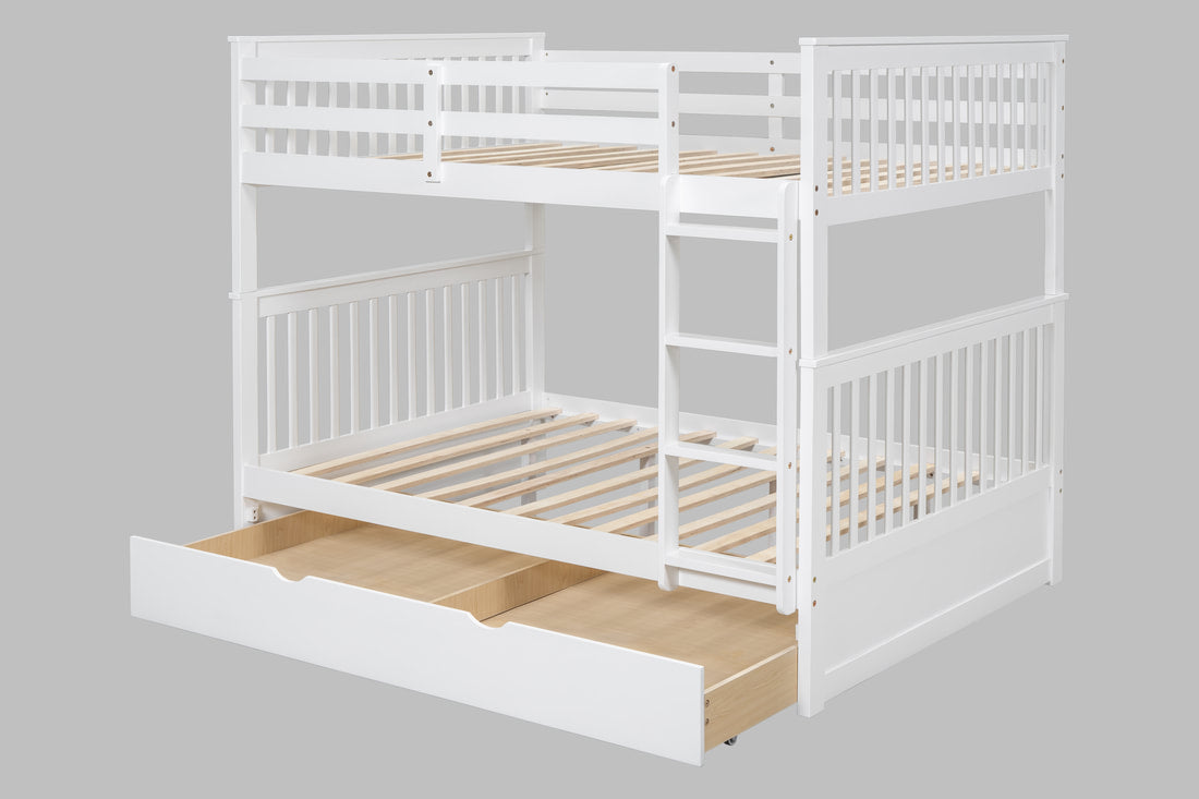 BB41 Twin/Twin Bunk Bed w/Twin Trundle + 3 Drawers White