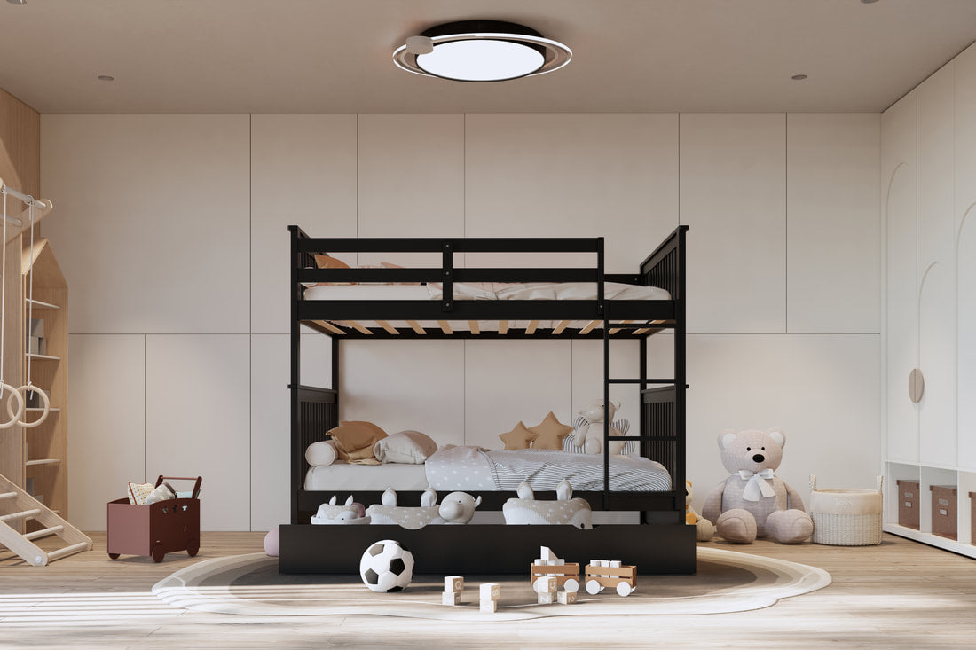 BB32 Black Full/Full Bunk Bed w/Twin Trundle