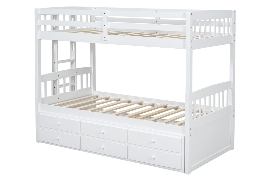 BB41 Twin/Twin Bunk Bed w/Twin Trundle + 3 Drawers White