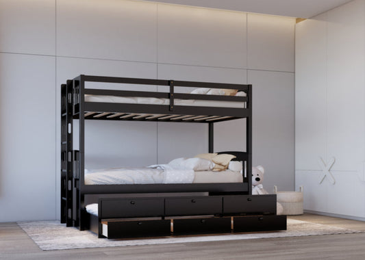 BB42 Twin/Twin Bunk Bed w/Twin Trundle Black