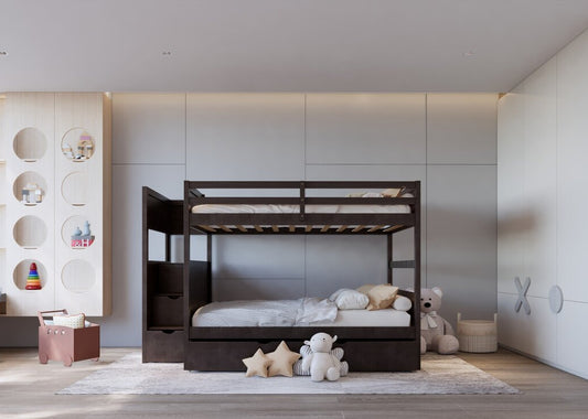 BB50 FULL/FULL Bunk Bed w/Twin Trundle + Staircase Storage