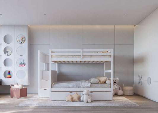BB51 FULL/FULL Bunk Bed w/Twin Trundle + Staircase Storage