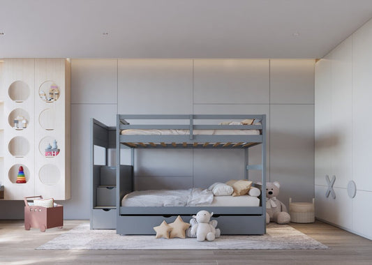BB53 FULL/FULL Bunk Bed w/Twin Trundle + Staircase Storage