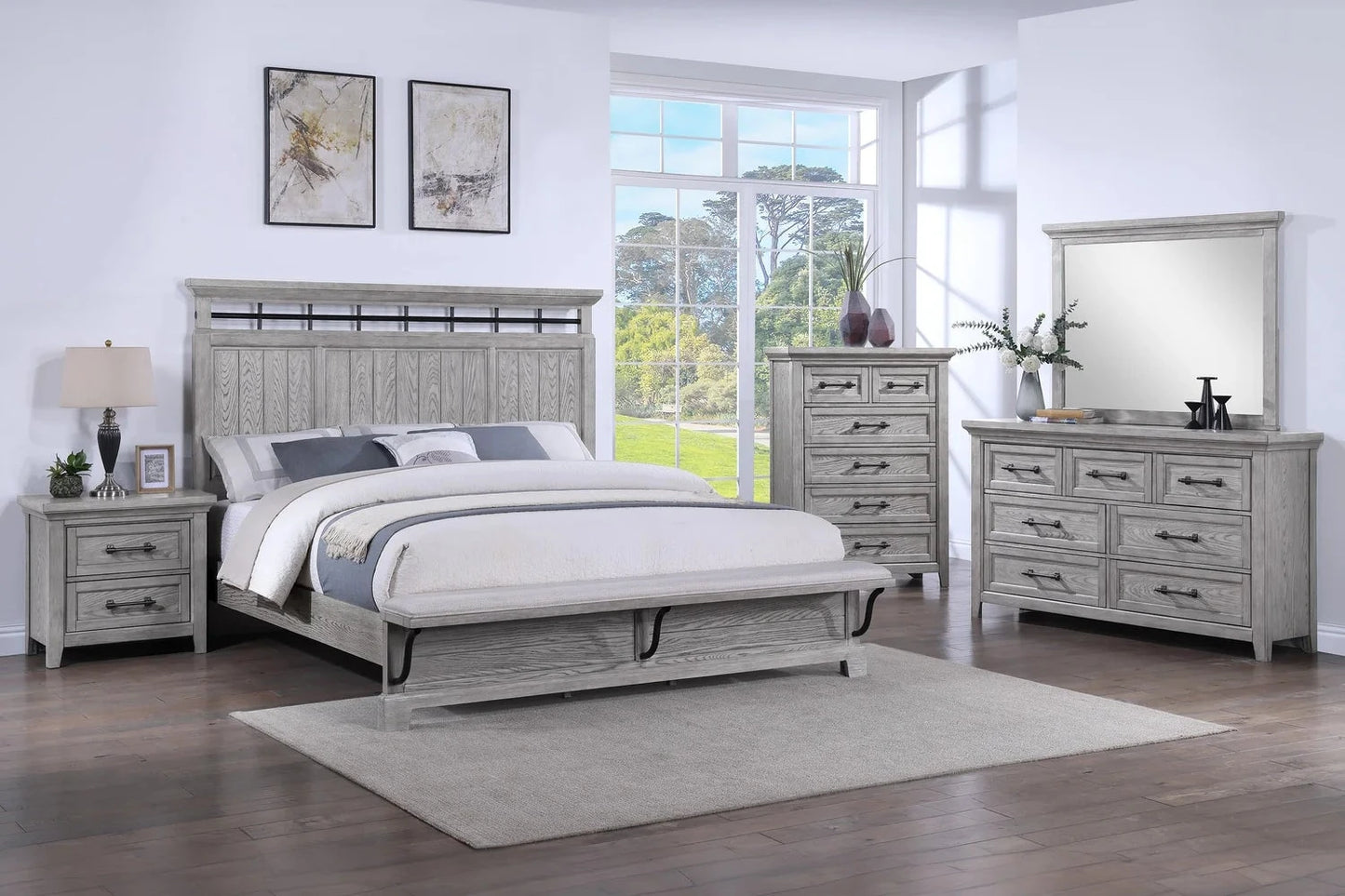 5pcs Beckett Grey Wood Finish Bedroom Set