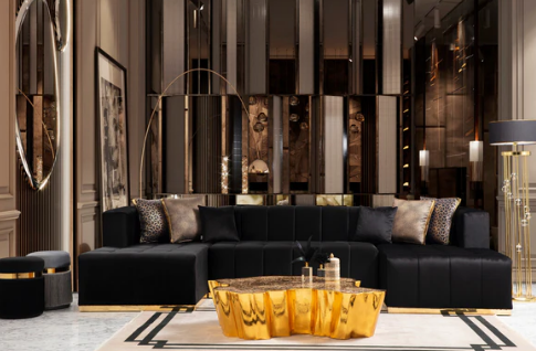 Elisha Black Velvet Double Chaise 140 Sectional
