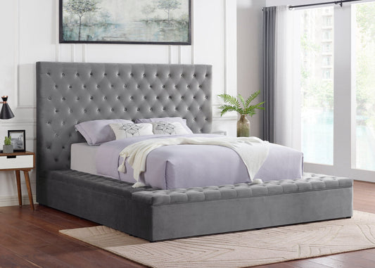 Paris Grey Velvet Tufted Storage Platform Bed Frame