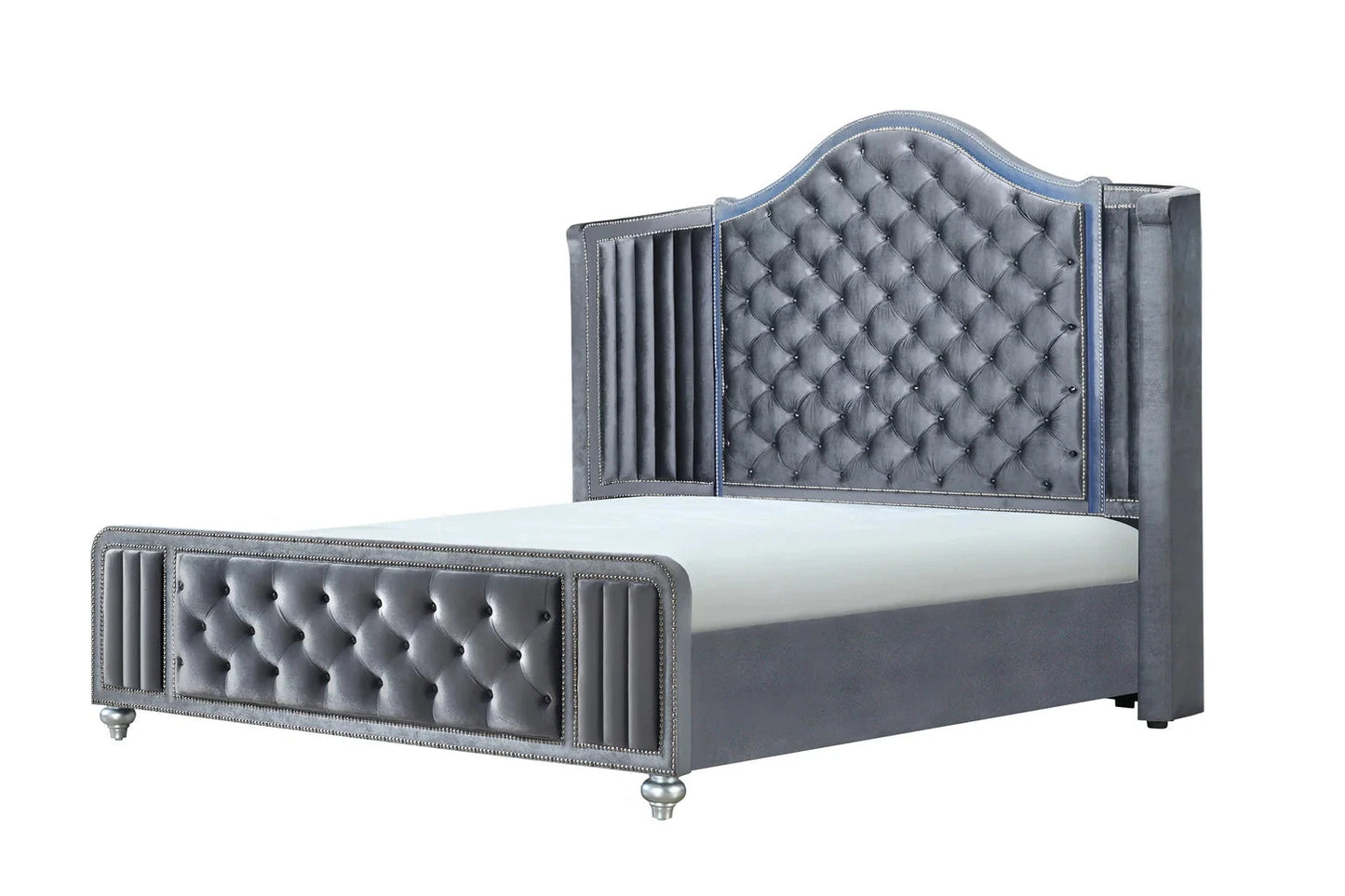5pcs Cameo Grey Velvet Bedroom Set