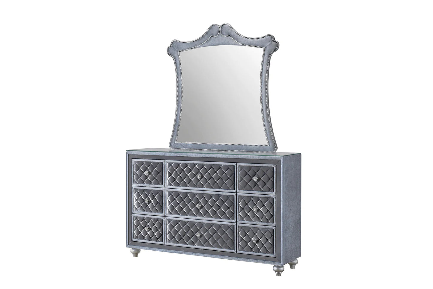 5pcs Cameo Grey Velvet Bedroom Set