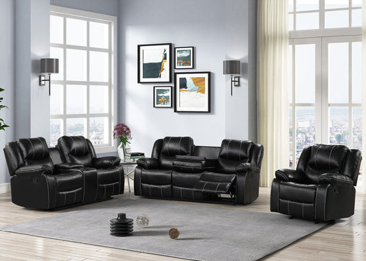 3pcs Carter Black Leather Gel Reclining Sofa Set