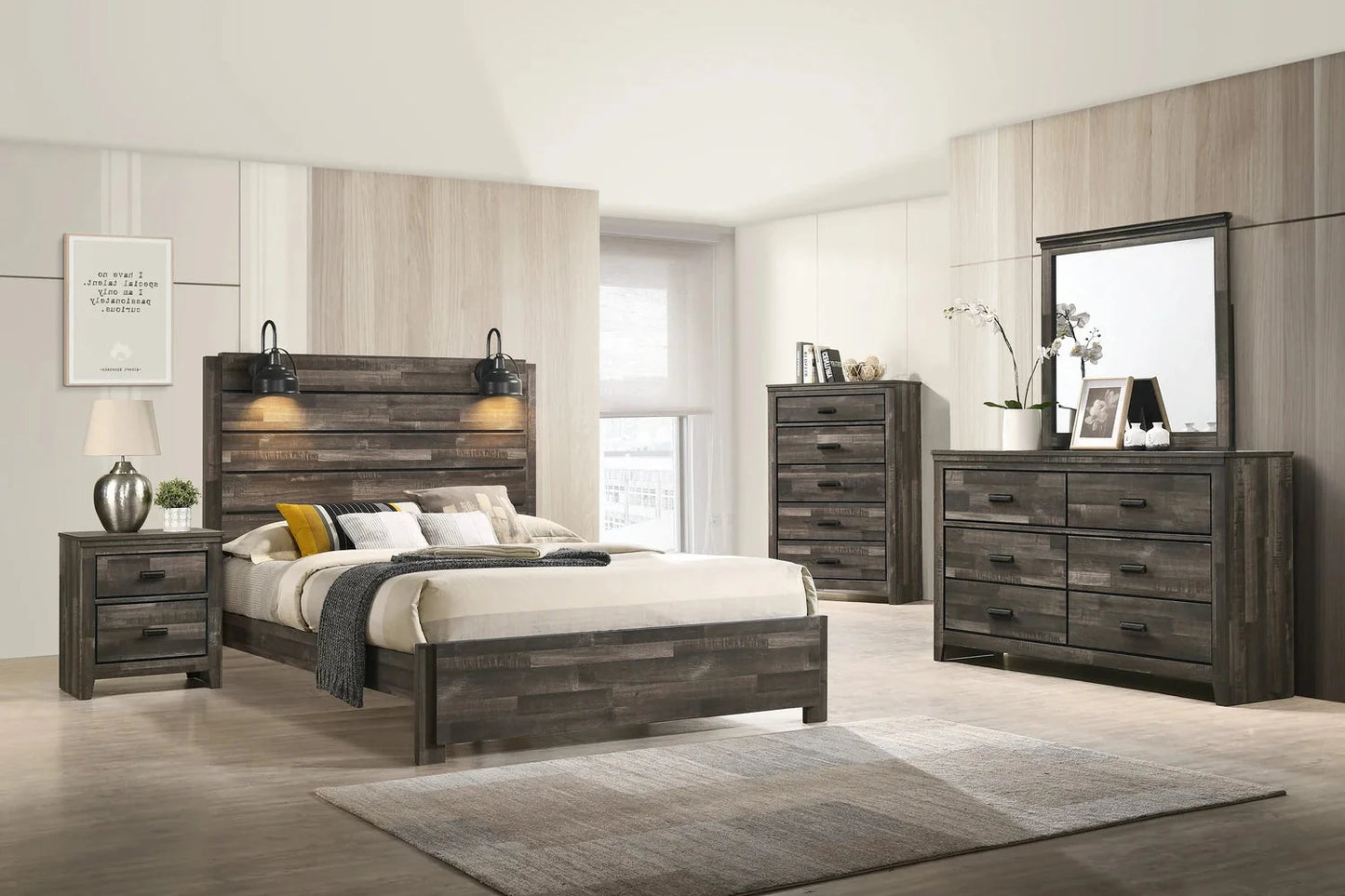 5pcs Carter Brown Wood Finish Bedroom Set