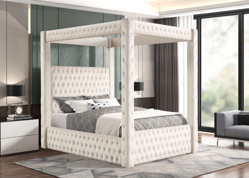 Castle Beige Canopy Platform Bedframe