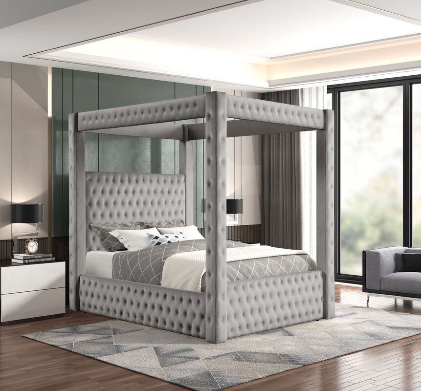 Castle Grey Canopy Platform Bed  King