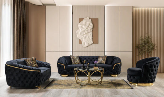 Lupino Black Velvet Sofa 98" & Loveseat 79"