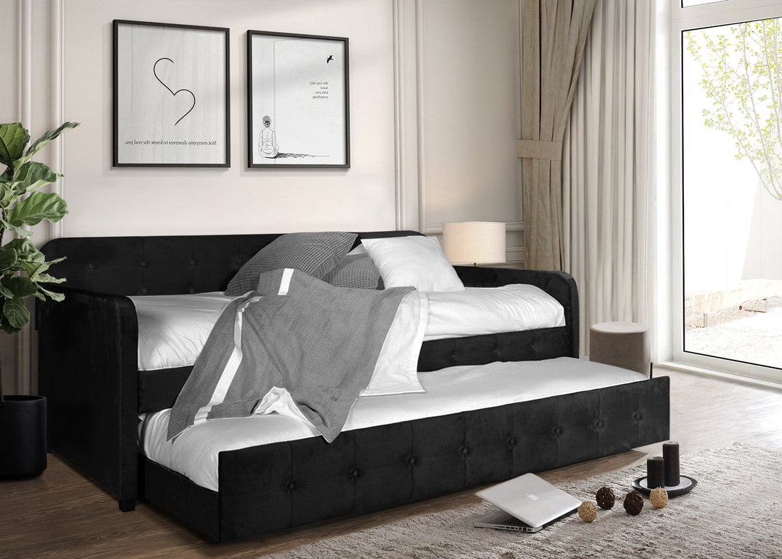 Chase Black Velvet Daybed with Trundle