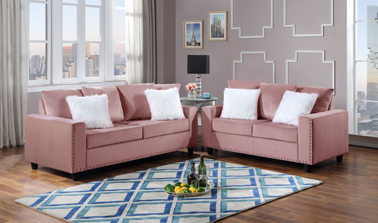 Pink Velvet Sofa & Loveseat Set