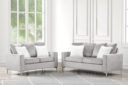 Grey Velvet Sofa & Loveseat Set