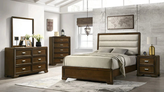 coffield brown upholstered panel bedroom