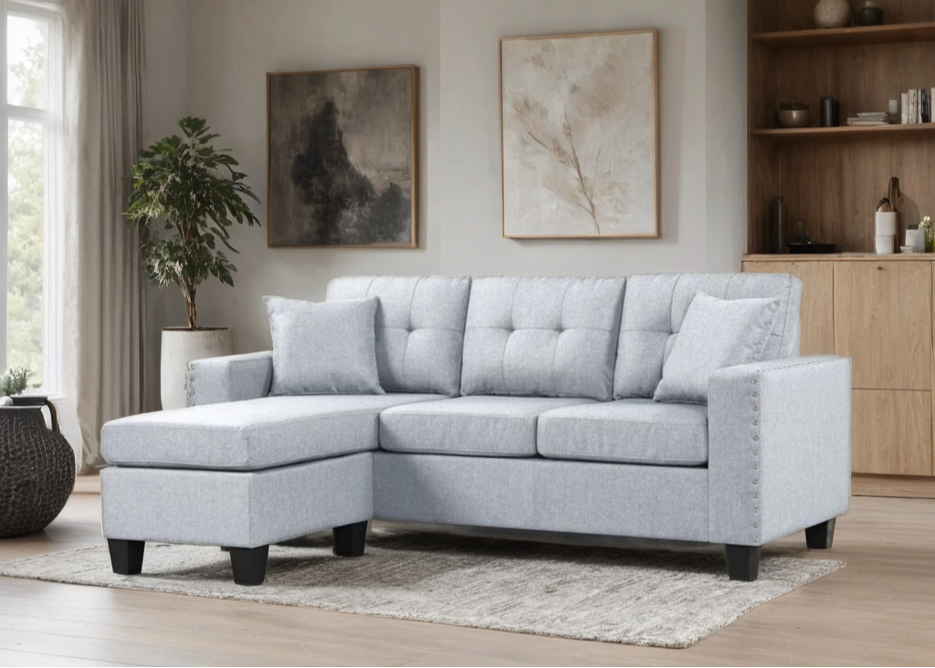 Cris Light Gray Fabric Reversible Sectional