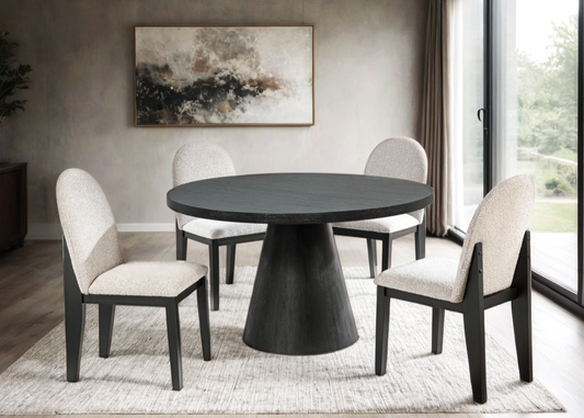 5pcs D500 Black Wood & Gray Fabric Dining Set