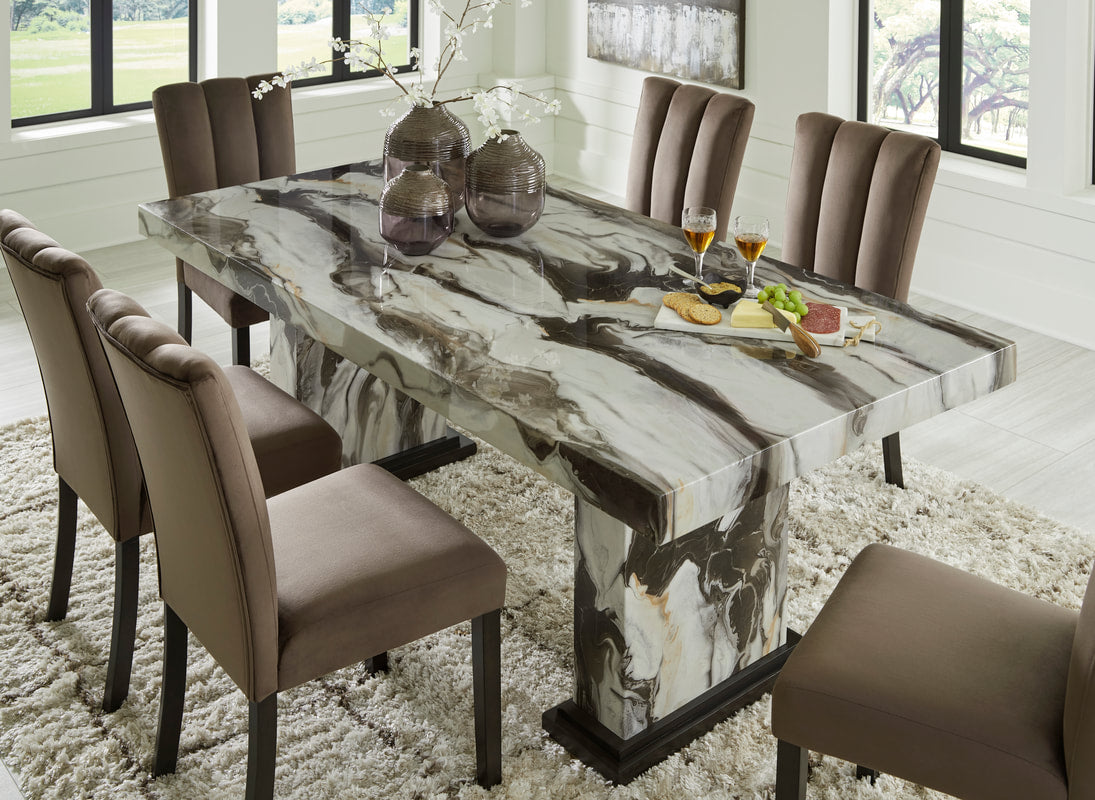 7pcs Ashley D581 Marble Dining Set