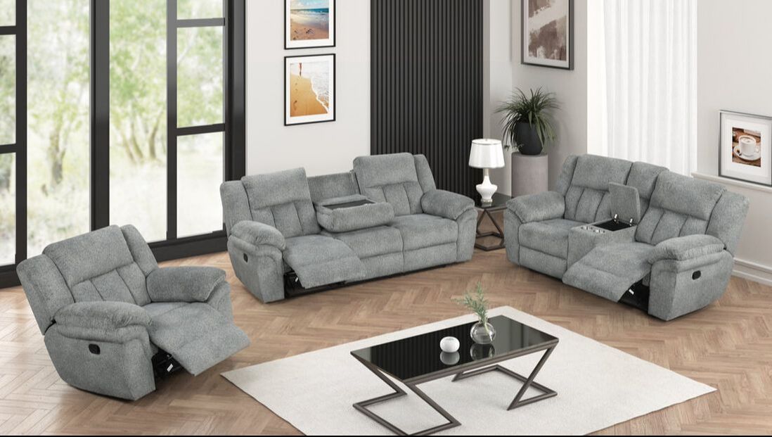 3pcs Dallas Gray Reclining Sofa Set