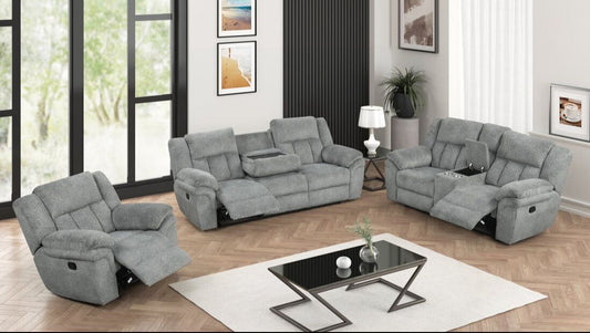 3pcs Dallas Gray Reclining Sofa Set