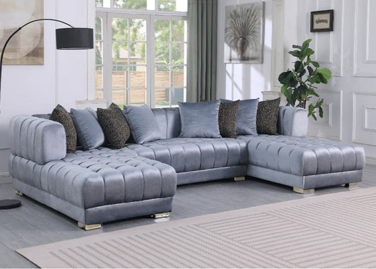 S8155 Dasha Grey Velvet Double Chaise Sectional