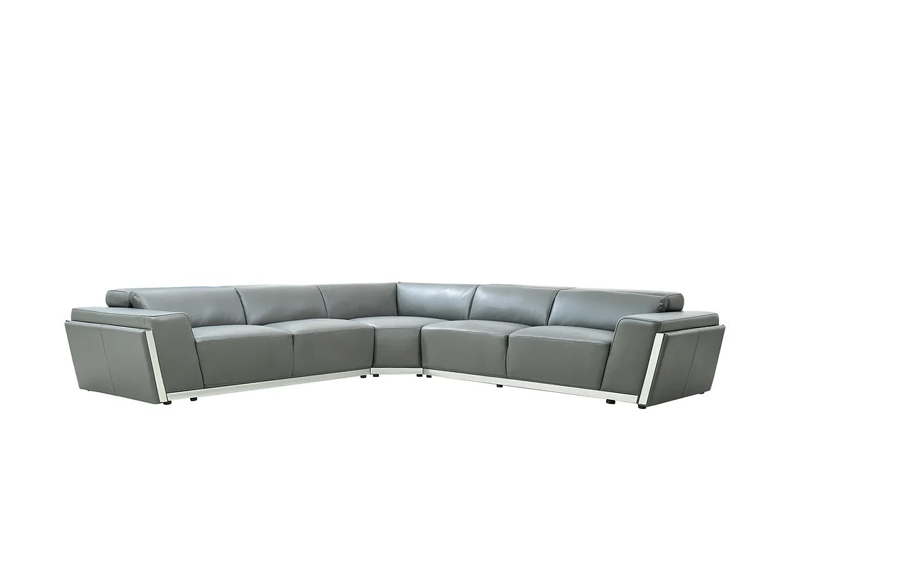 Domo Grey Top Grain Leather Oversized Sectional