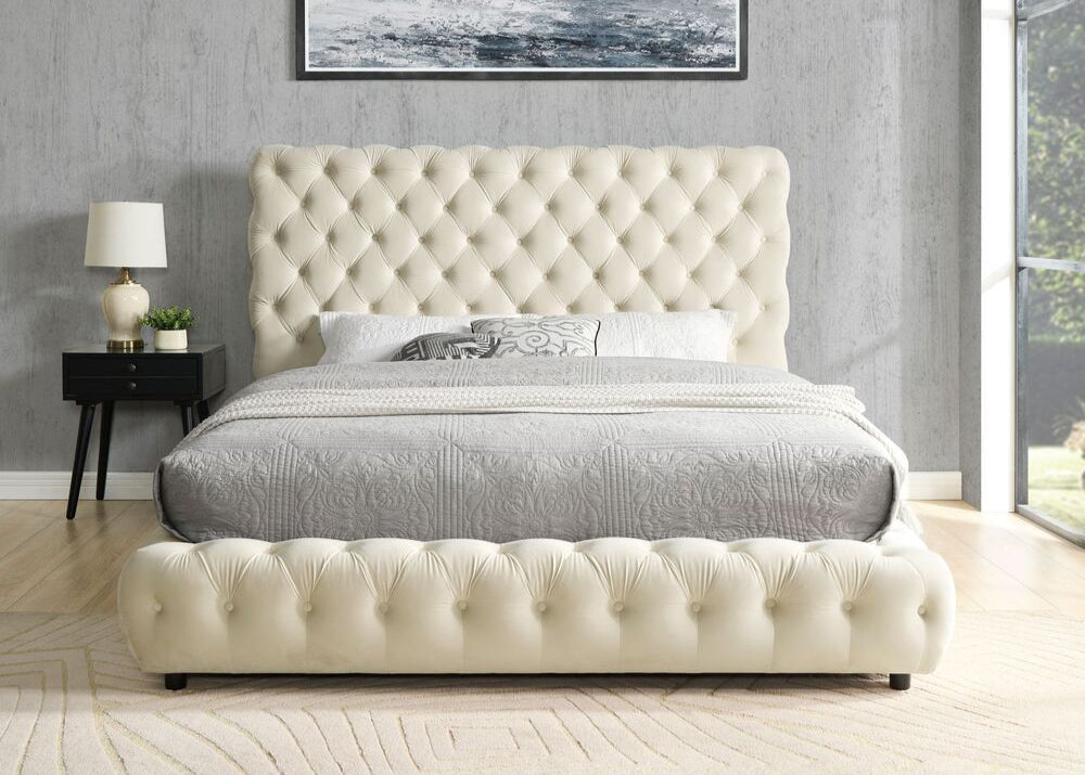 Dream Beige Velvet Tufted Bed Frame