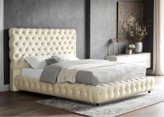 Dream Beige Velvet Tufted Bed Frame