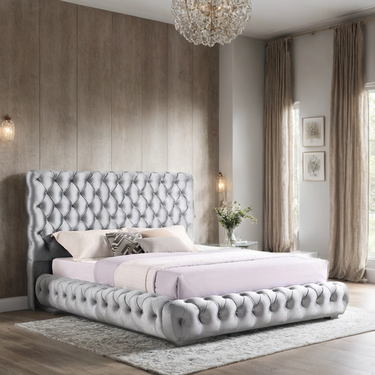 Dream Grey Velvet Tufted Bed Frame