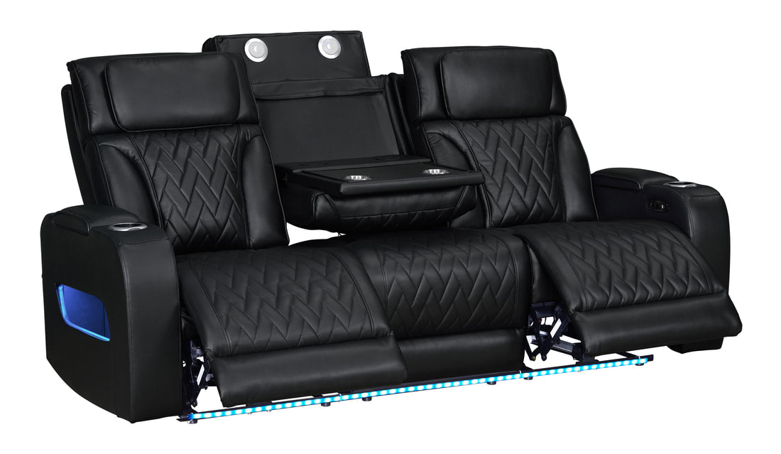 3pcs Dubai Black Leather Power Reclining Sofa Set
