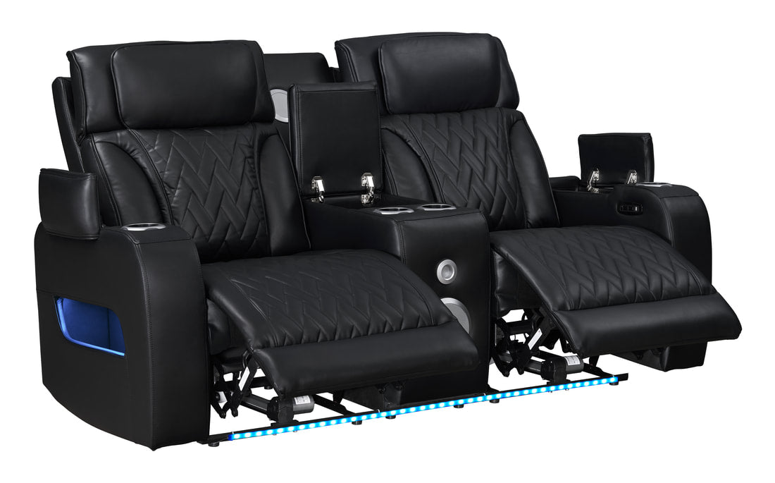 3pcs Dubai Black Leather Power Reclining Sofa Set