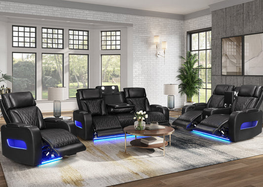 3pcs Dubai Black Leather Power Reclining Sofa Set