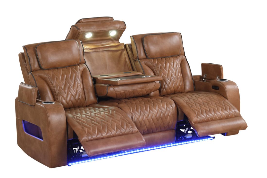 3pcs Dubai Brown Leather Power Reclining Sofa Set