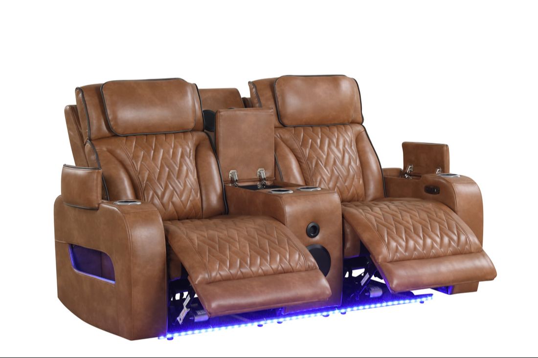 3pcs Dubai Brown Leather Power Reclining Sofa Set