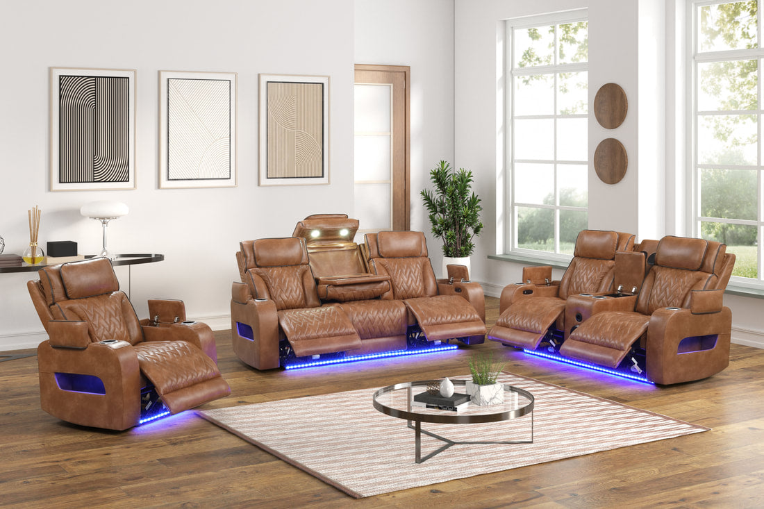 3pcs Dubai Brown Leather Power Reclining Sofa Set