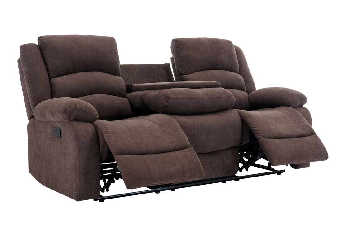 3pcs Dynamo Chocolate Fabric Reclining Sofa Set