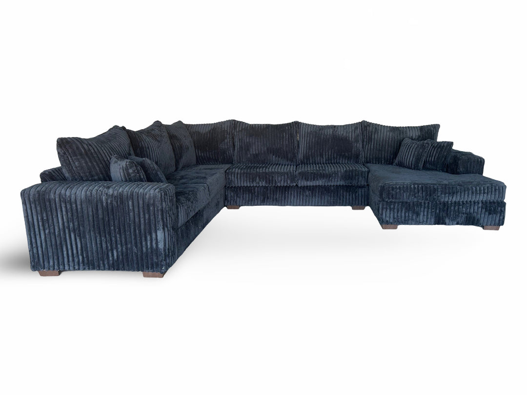 S320 Texan Black Thick Corduroy Sectional & Ottoman