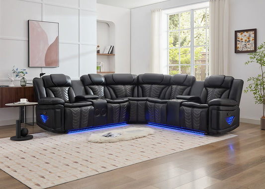 S2025 Innova Black Reclining Sectional With Speaker & Leds
