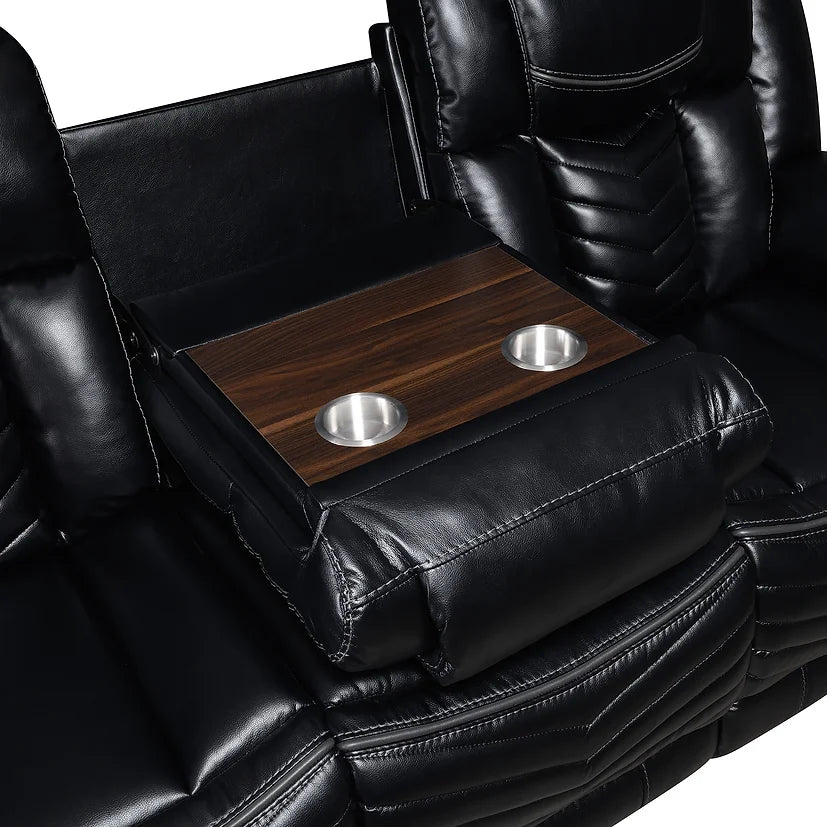 3pcs Lucky Charm Black Leather Speaker LED Reclining Sofa Set