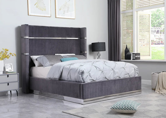 Aspen Grey Velvet Platform Bed Frame