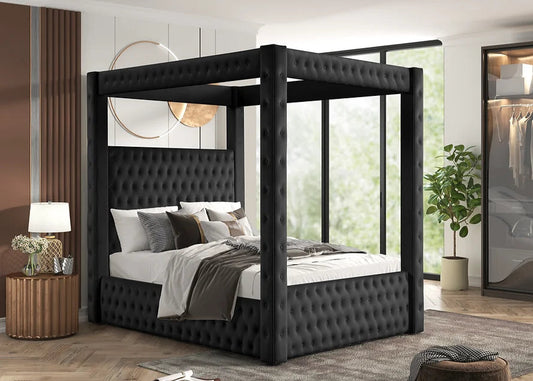 Mansion Black Canopy Platform Bed Frame